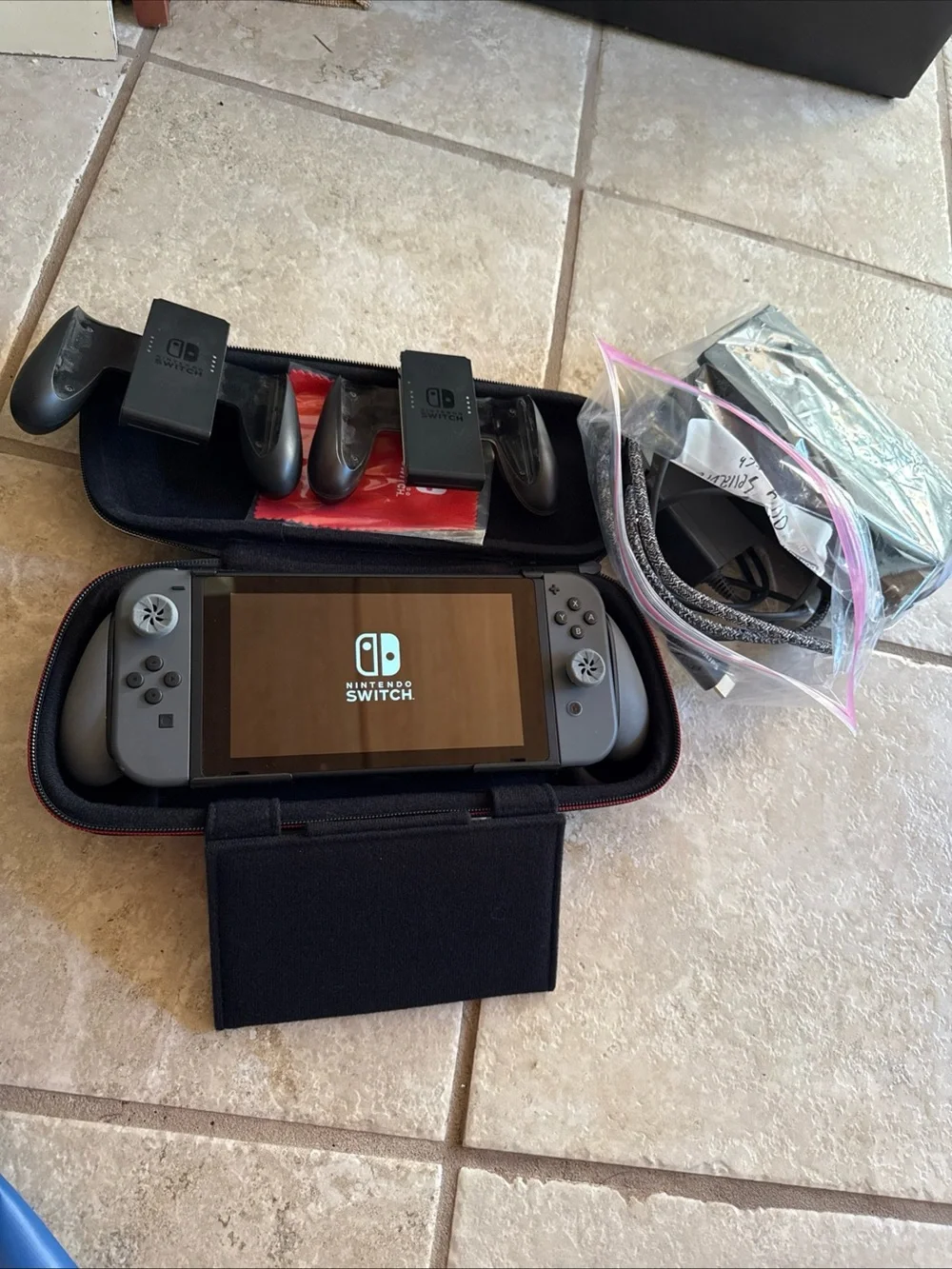 Nintendo Switch with Gray Joy-Con and Travel Case
